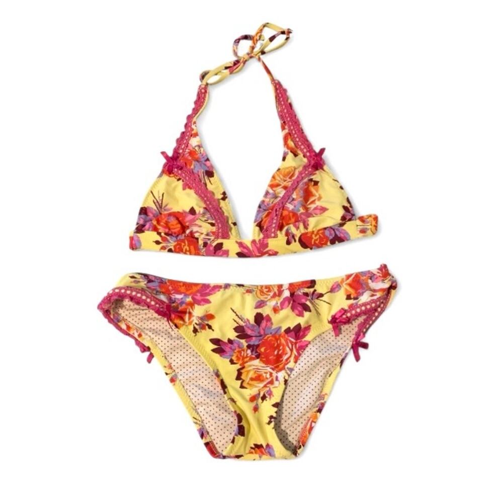 Betsey Johnson Vintage Y2K Floral Bikini Yellow Pink Coquette Size Medium